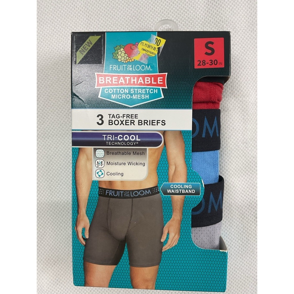 Boxer Briefs‎ Fruit Of The Loom Tri Cool S 28-30 3 Pack Tag Free Breath